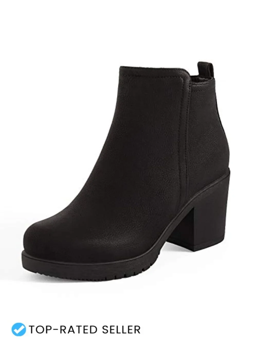 Faux Leather Ankle Booties with Block Heel & Side Zipper, Women's Chunky Heel
